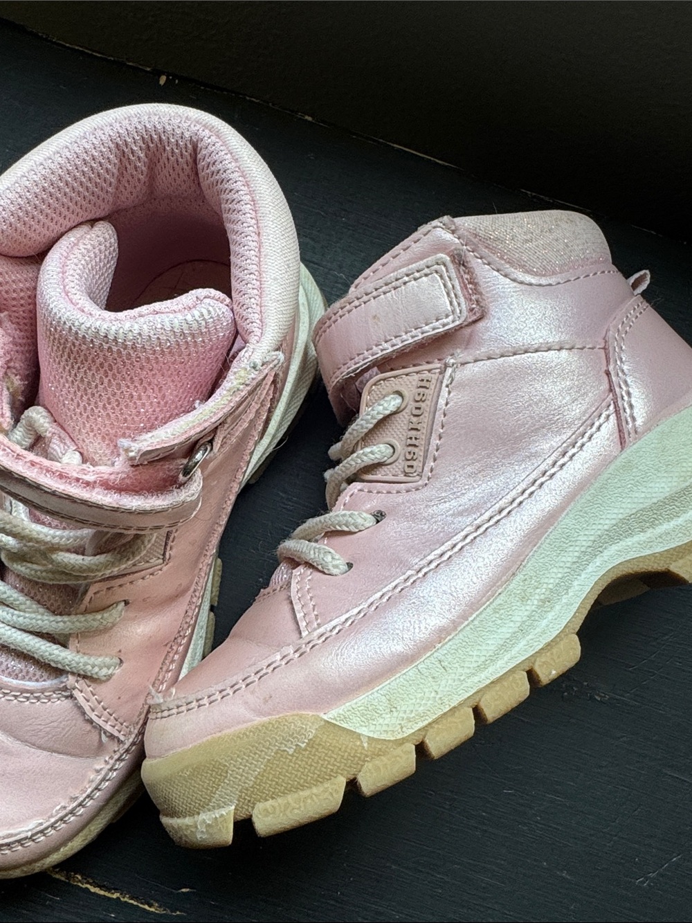 OshKosh B'gosh pink metallic hiker lace up boots  with Velcro strap size 10 kids - Picture 2 of 6